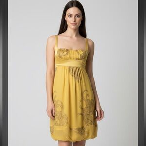 Silk dress Nicole Miller Yellow Metallic Floral